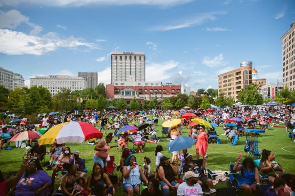 Soul Sundays in the park concert - view of the crowd from the stage at miller park