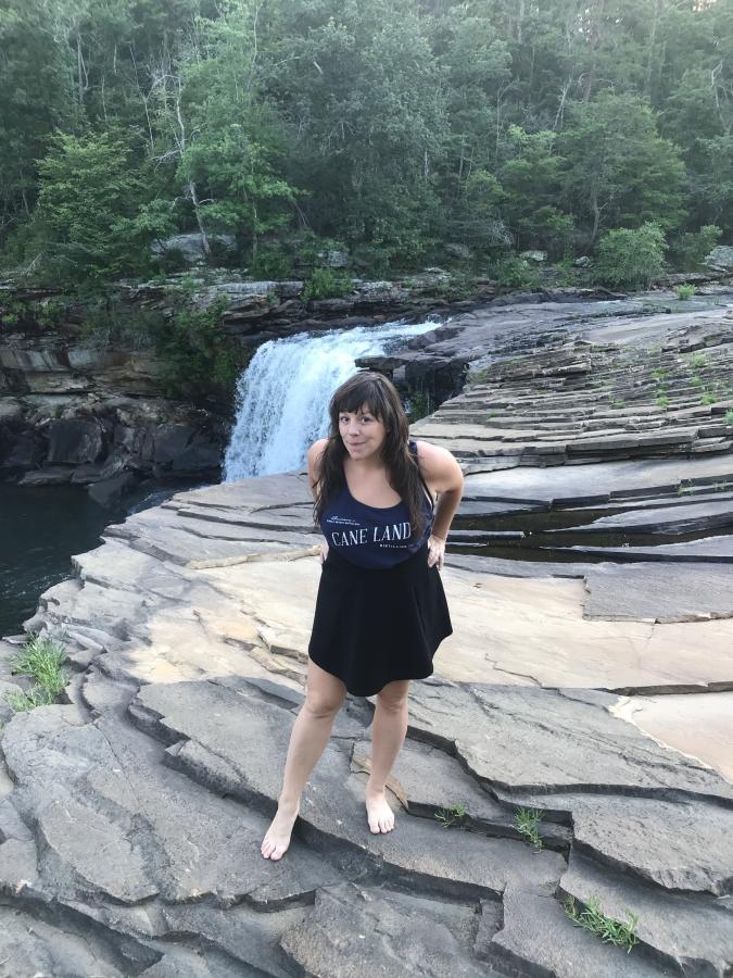 Laura in front of Waterfall