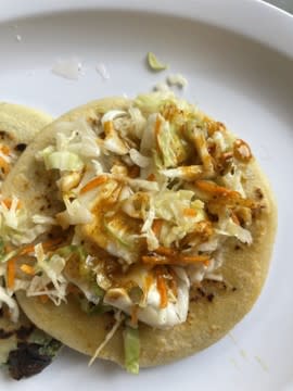 Spinach pupusa with cortido at Pupuseria Marelyn