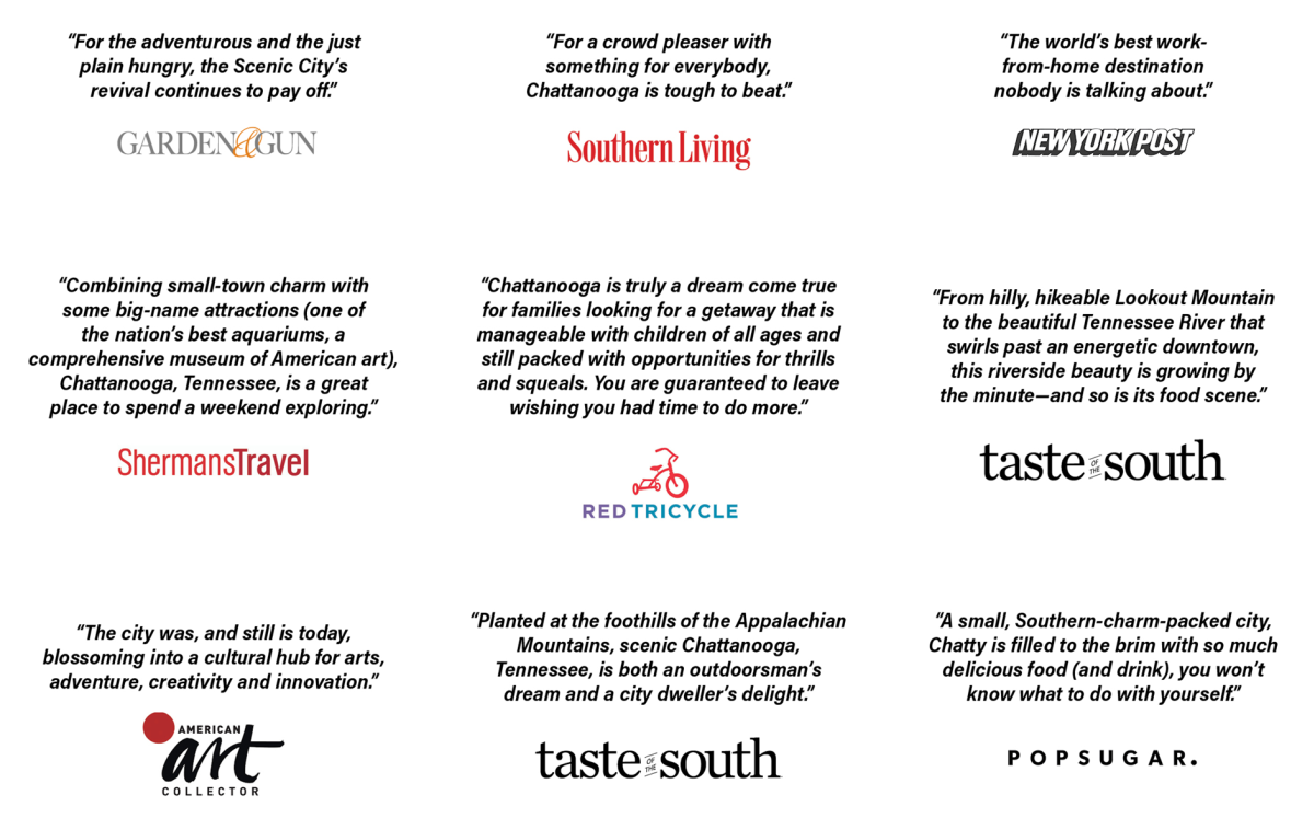 Accolades and Quptes from Garden and Gun, Southern Living, New York Post, Sherman's Travel and more